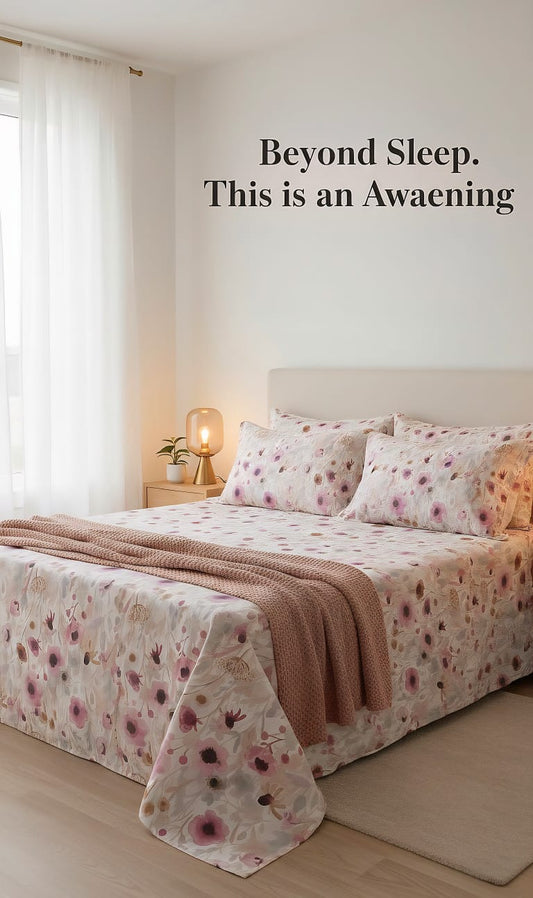 Luxury Daisy Dream Floral Flat Sheet – Soft Cotton Blend, White & Yellow Print (269 x 254 cm)