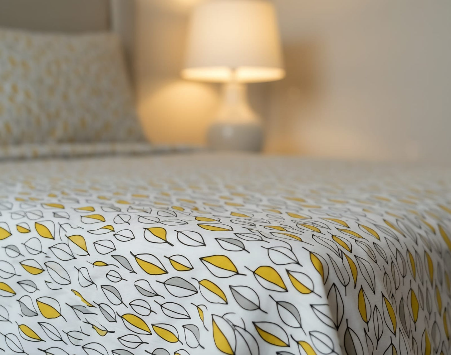 Pure Cotton Yellow & Grey Leaf Bedsheet – Soft & Breathable | Rest and Nest