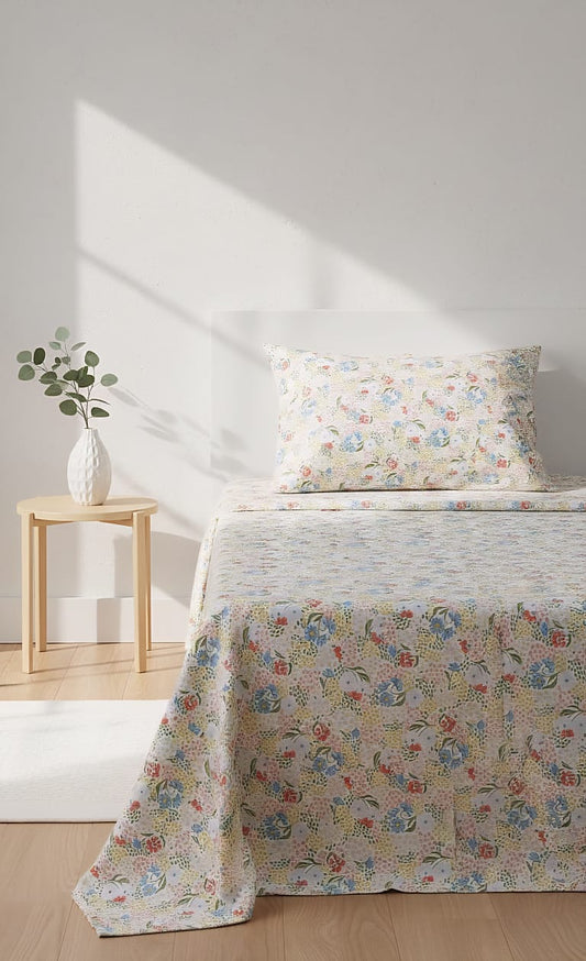 Single Bedsheet / Vintage Ditsy Floral Single Bed Sheet Set - Multi-Color Small Flower Print