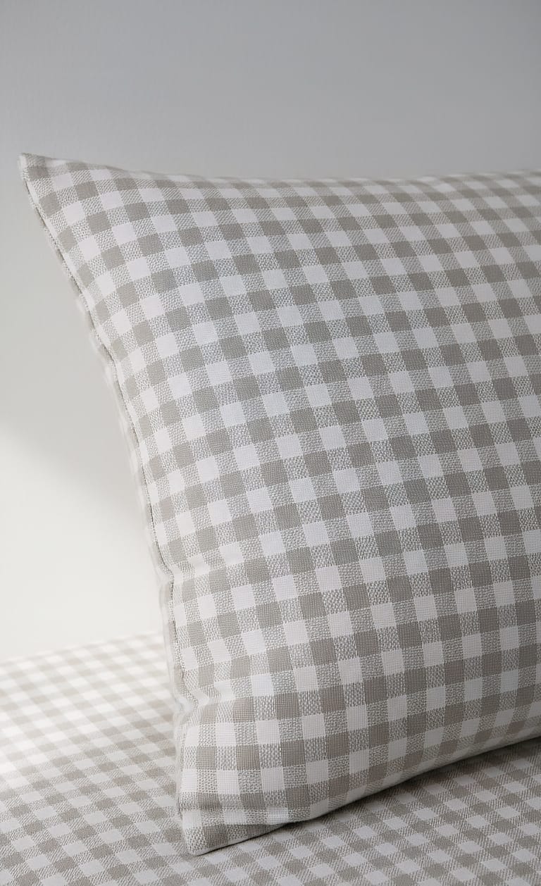 Classic Gingham Check Single Bed Sheet Set - Neutral Beige & White Plaid