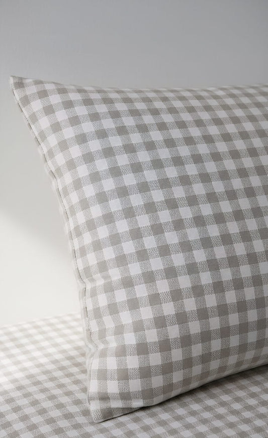Classic Gingham Check Single Bed Sheet Set - Neutral Beige & White Plaid
