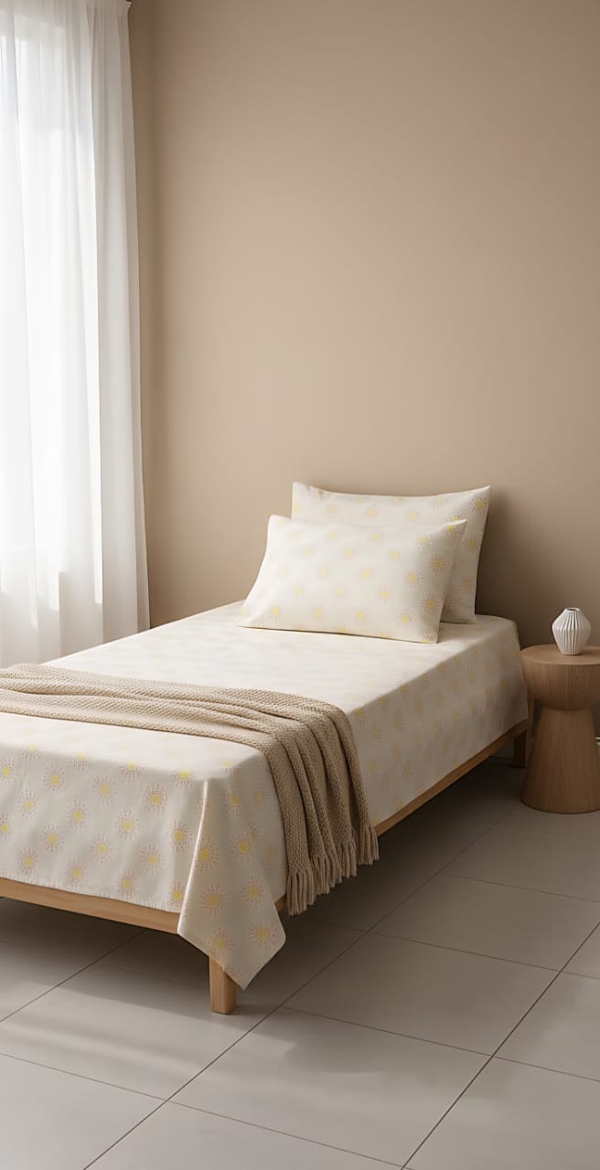 Cheerful Yellow & Pink Sunburst Single Bed Sheet Set | Cute Daisy Print