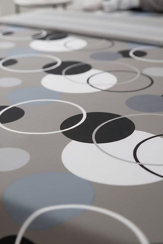 Single Size Flat Sheet & Pillowcase Set / Grey, Black & White Circles Print / Single Bed Sheet