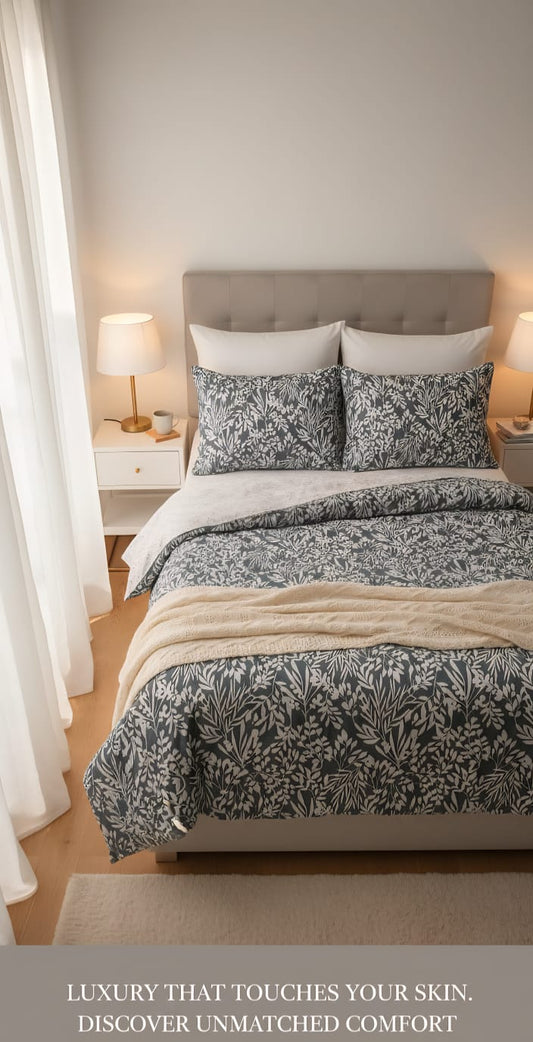 Sea Blue Floral Percale Bedsheet | Crisp Cotton Ditsy Print