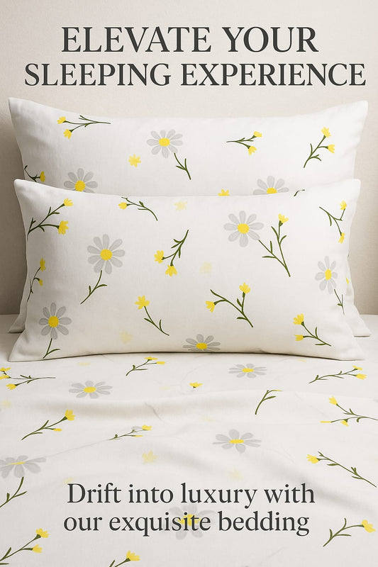 Floral Bedding / Daisy Bed Sheet / Luxury Sheet / White and Yellow Bedding / Elegant Bedroom Decor / Premium Cotton Sheets /  Comfortable Bedding Set