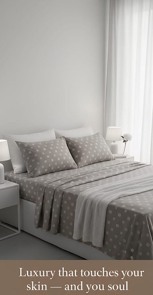 Taupe Square King Sheet Set | 8f (244 cm) width 244 cm Length | Geometric Pattern Bedding