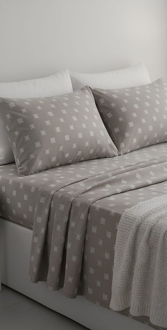 Taupe Square King Sheet Set | 8f (244 cm) width 244 cm Length | Geometric Pattern Bedding