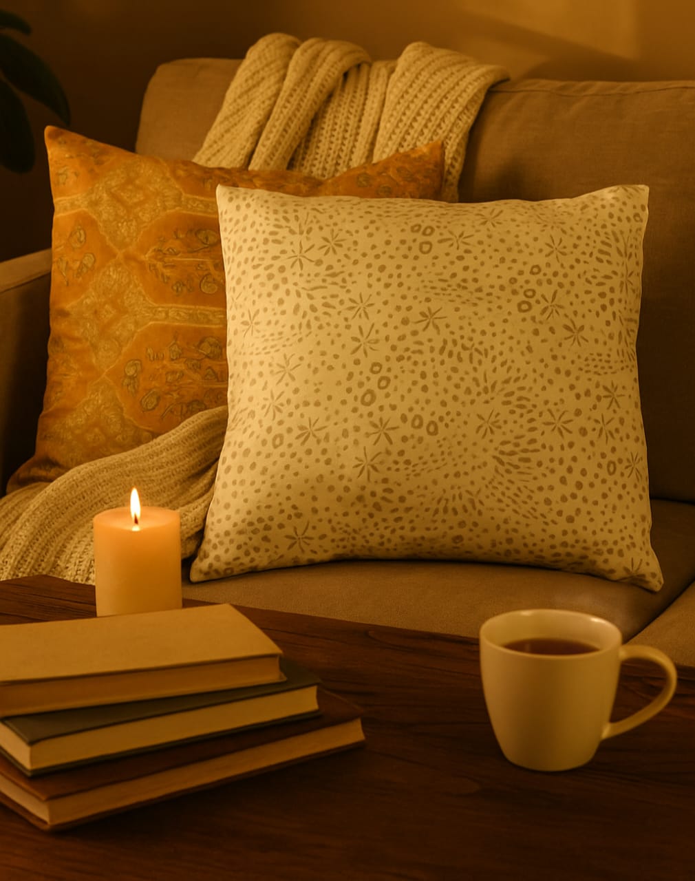 Beige Geometric Cushion Cover | Modern Decorative Pillow for Sofa & Bedroom