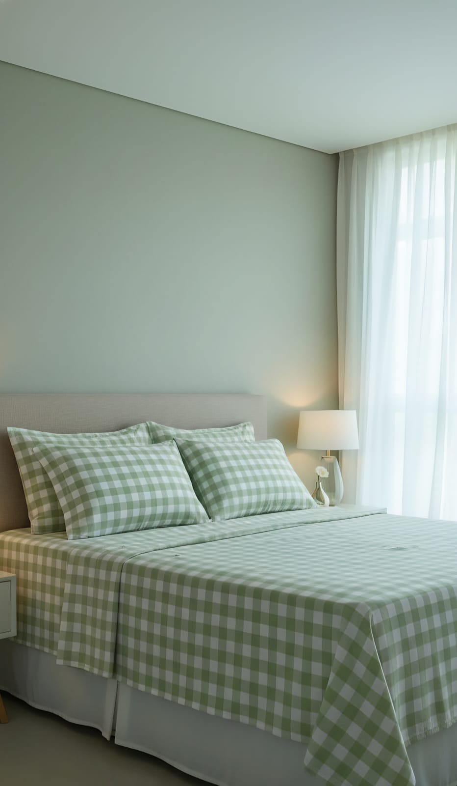 Super King Size Chequered Green Bedsheet – Soft Cotton, Elegant Design | Rest And Nest UAE