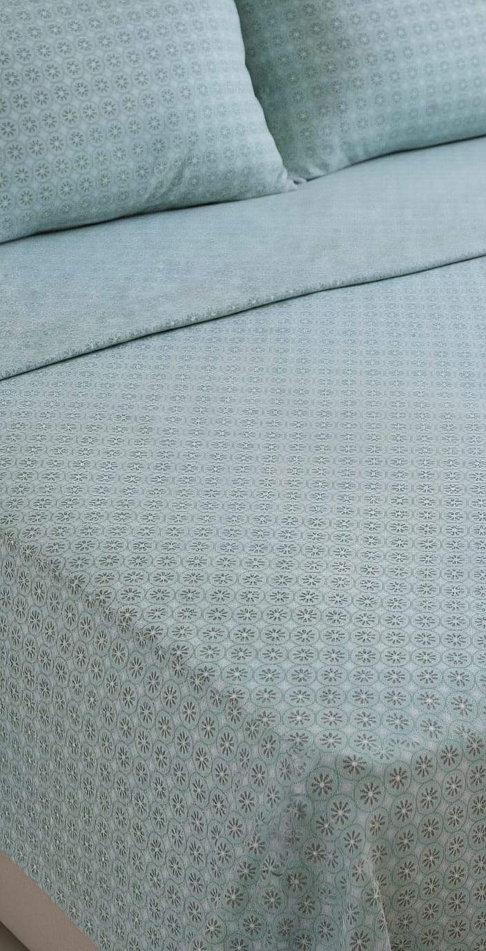 Sage Green Geometric Bedsheet / Modern Room Refresh / Cotton Percale Bedding