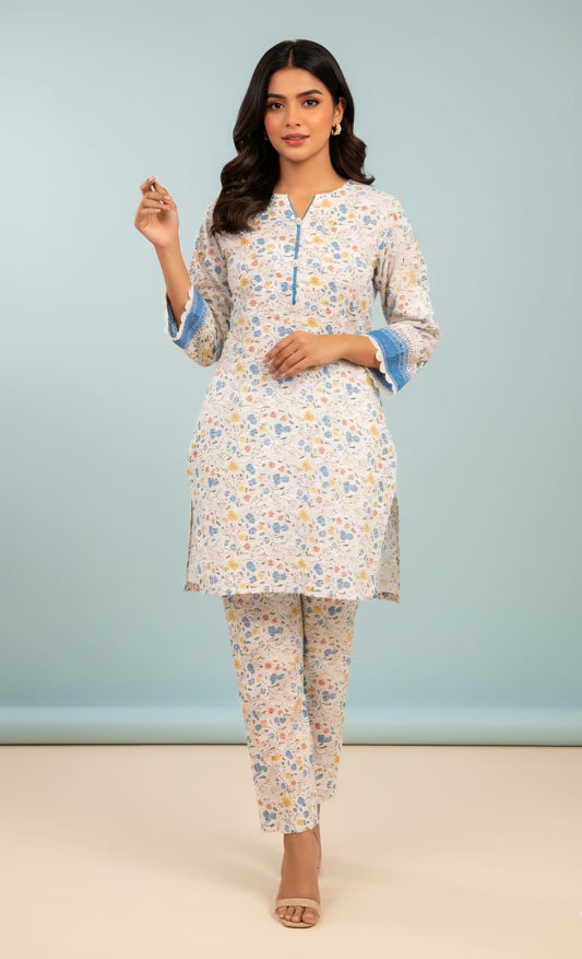 Serene Meadow 2-Piece Digital Print Co-ord Set – Floral Shirt & Matching Trousers (Large)