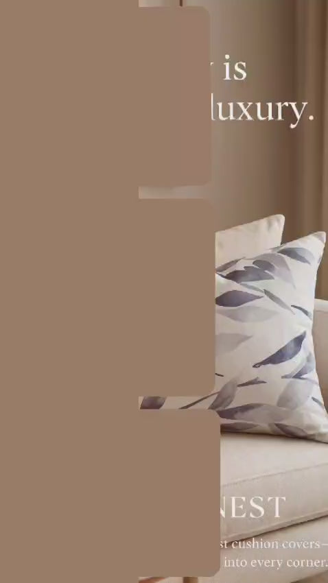 16x16 Inch Blue Watercolor Leaf Print Cotton Cushion Cover | Coastal Farmhouse Decorative Pillow Case